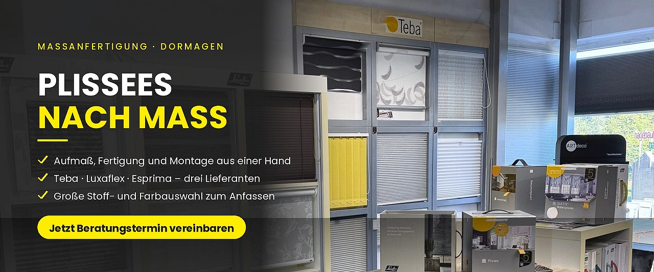 Plissees nach Maß aus Dormagen – Aufmaß, Fertigung und Montage vom Rutex Wohnstore